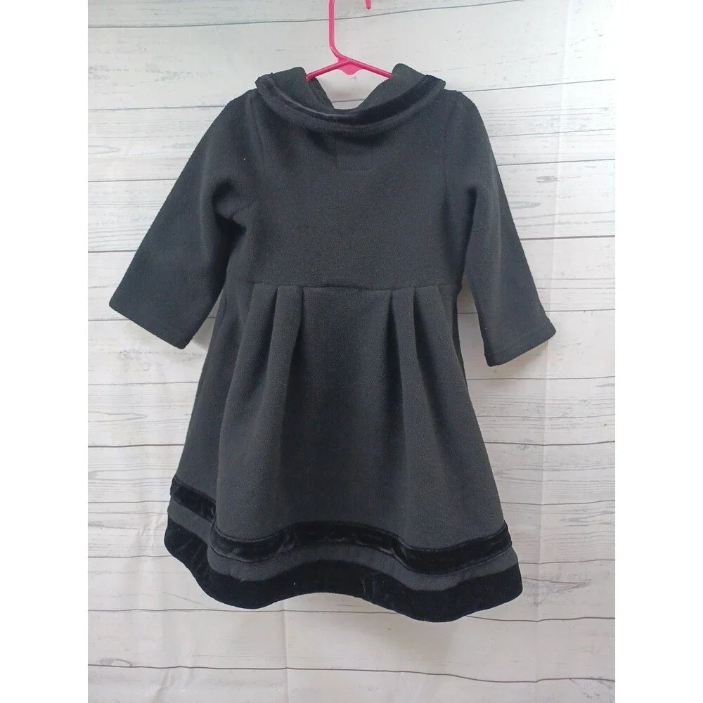 Goodlad Girls Black Dress Pea Coat Sz 4T Faux Fur Collar Velvet Trim Fleece